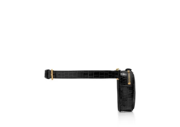 Men Belt Bags Tom Ford Glossy Printed Croc Small Zip Belt Bag Black