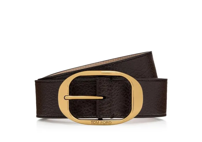 Men Belts Tom Ford Grain Leather Oval Belt Chocolate
