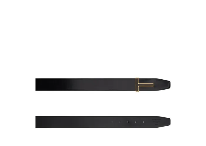Men Belts Tom Ford Smooth Leather Enamel Buckle T Belt Black