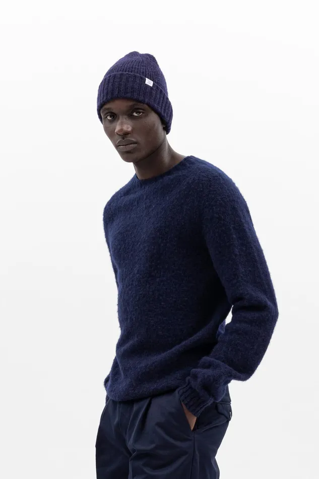 Men Birnir Brushed Lambswool Dark Navy Norse Projects Knitwear