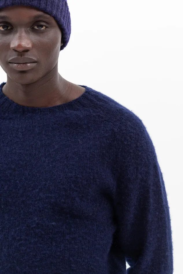Men Birnir Brushed Lambswool Dark Navy Norse Projects Knitwear