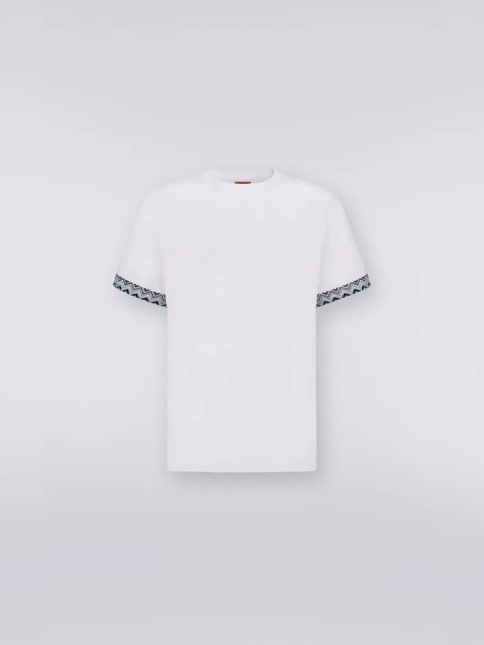Men Cotton CrewNeck TShirt With Knitted Insert White Missoni Polos and Tshirts