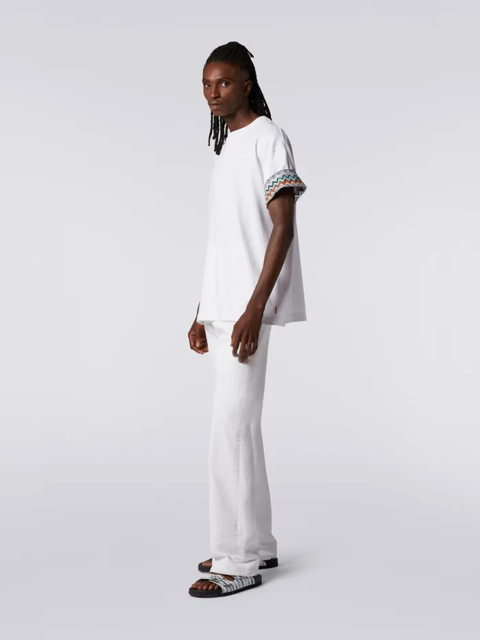 Men Cotton CrewNeck TShirt With Knitted Insert White Missoni Polos and Tshirts