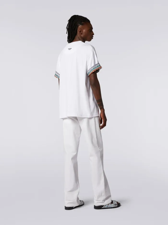 Men Cotton CrewNeck TShirt With Knitted Insert White Missoni Polos and Tshirts