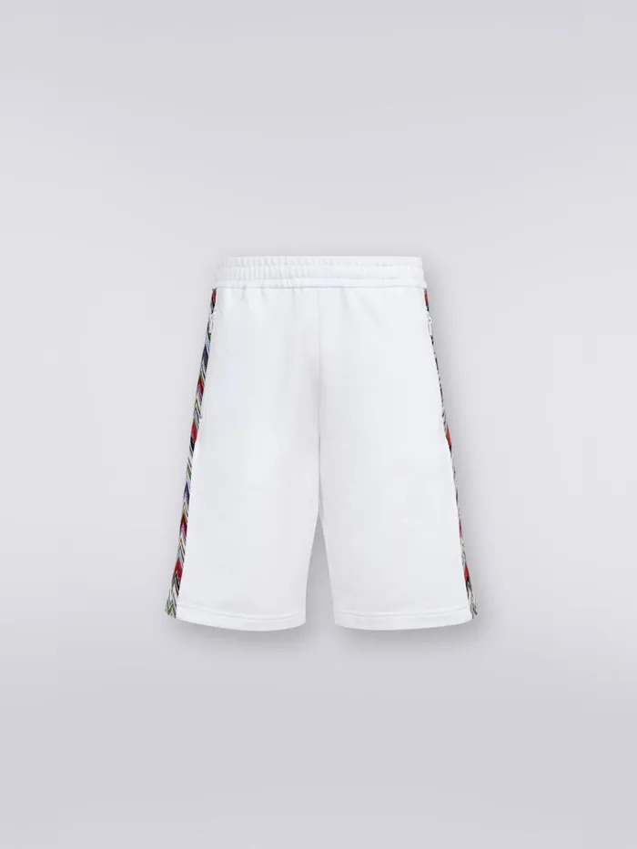 Men Cotton Fleece Bermuda Shorts With Knitted Insert White Missoni Trousers