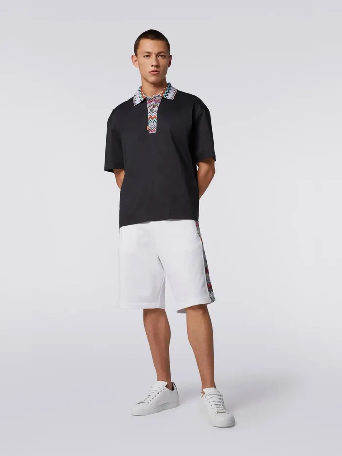 Men Cotton Fleece Bermuda Shorts With Knitted Insert White Missoni Trousers