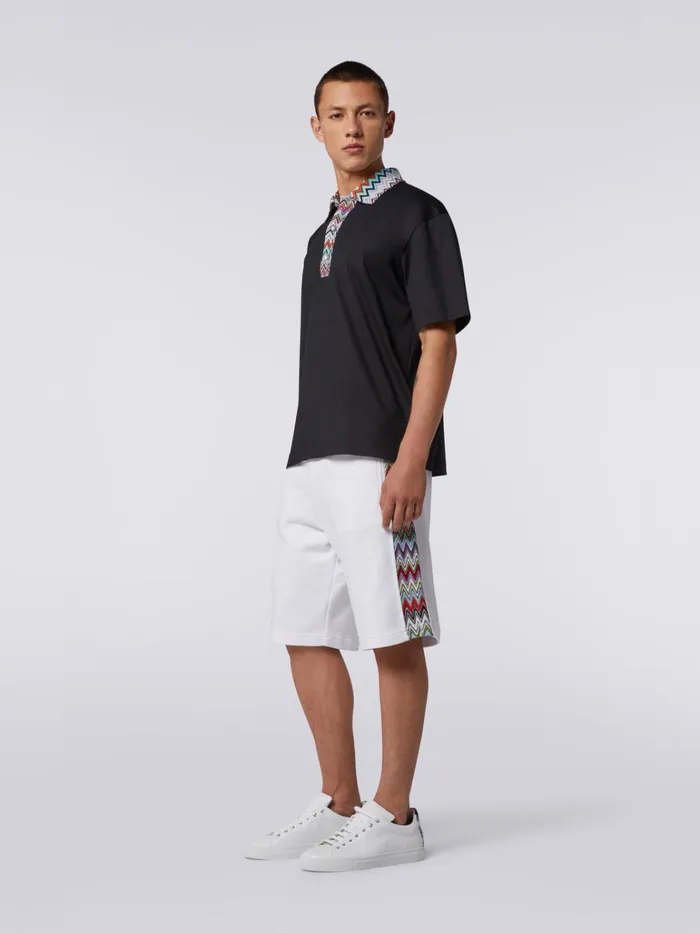 Men Cotton Fleece Bermuda Shorts With Knitted Insert White Missoni Trousers
