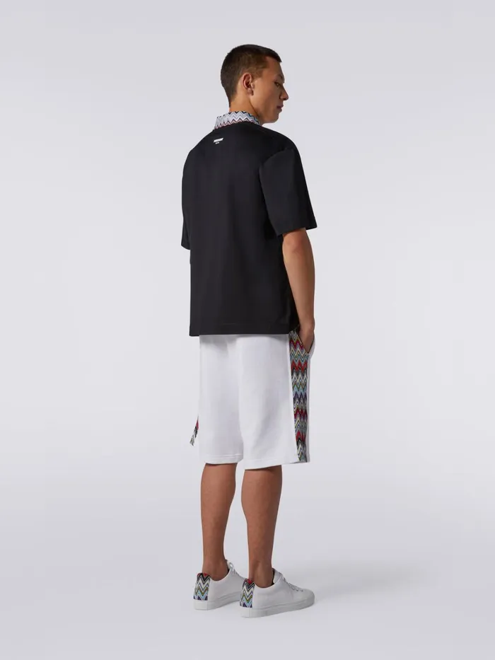 Men Cotton Fleece Bermuda Shorts With Knitted Insert White Missoni Trousers
