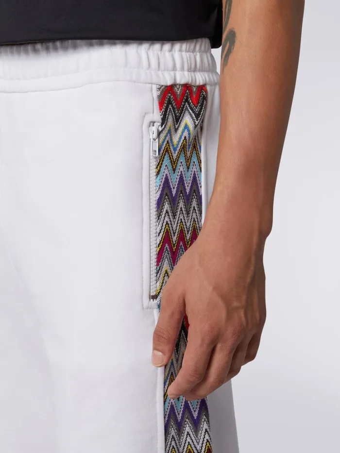 Men Cotton Fleece Bermuda Shorts With Knitted Insert White Missoni Trousers