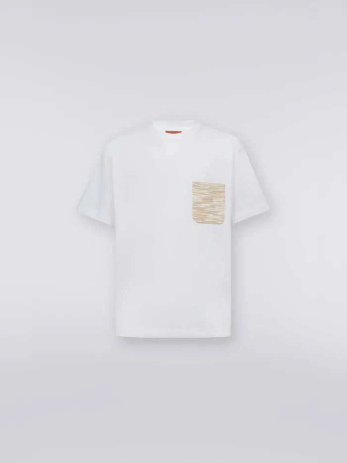 Men Cotton Jersey TShirt With Slub Pocket Black and White Missoni Polos and Tshirts