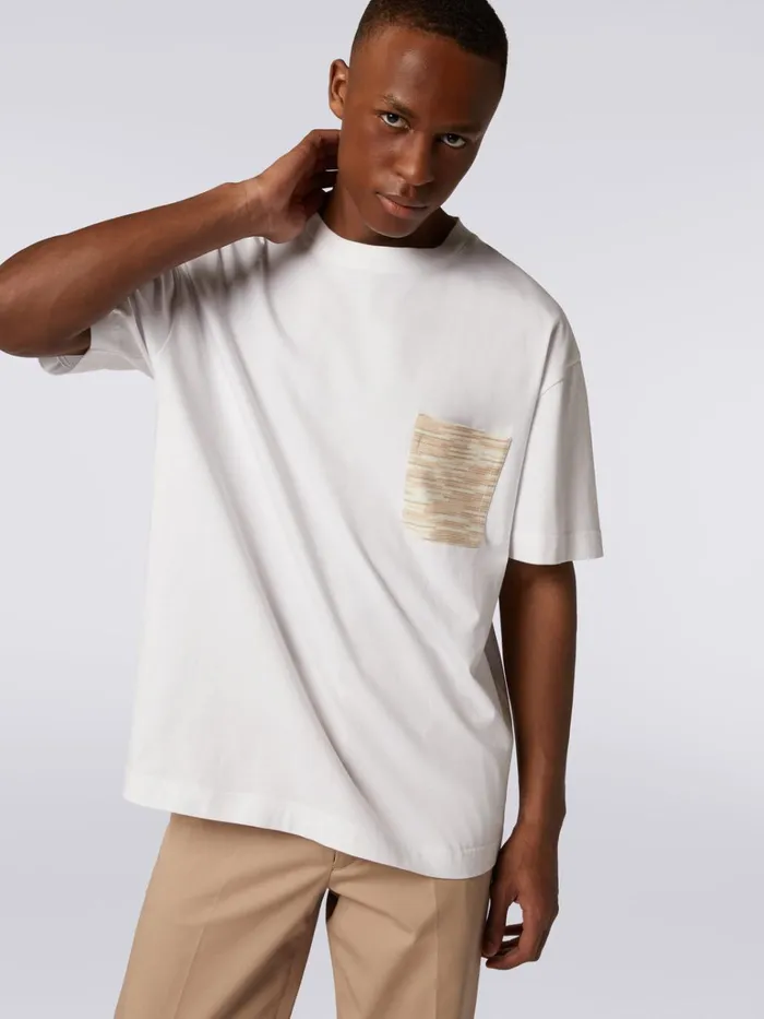 Men Cotton Jersey TShirt With Slub Pocket Black and White Missoni Polos and Tshirts Men Cotton Jersey TShirt With Slub Pocket Black and White Missoni Polos and Tshirts