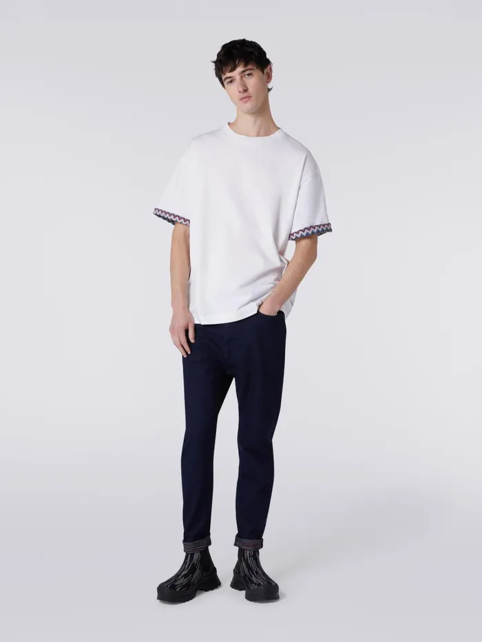 Men Cotton Jersey TShirt With Zigzag TurnUps Multicoloured Missoni Polos and Tshirts
