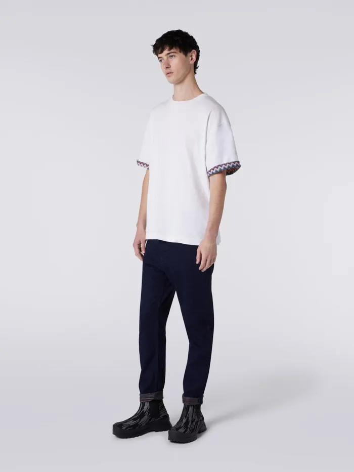 Men Cotton Jersey TShirt With Zigzag TurnUps Multicoloured Missoni Polos and Tshirts