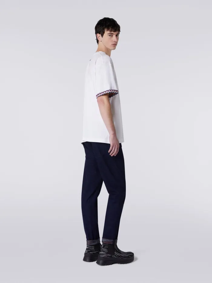 Men Cotton Jersey TShirt With Zigzag TurnUps Multicoloured Missoni Polos and Tshirts