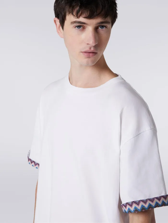 Men Cotton Jersey TShirt With Zigzag TurnUps Multicoloured Missoni Polos and Tshirts