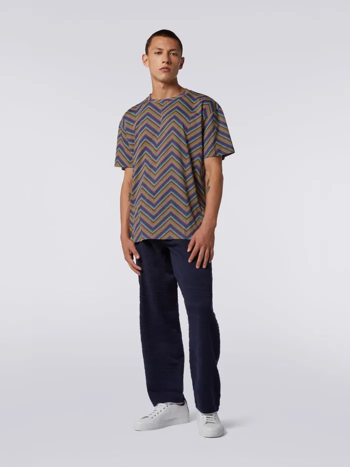Men CrewNeck Cotton TShirt With AllOver Zigzags Multicoloured Missoni Polos and Tshirts