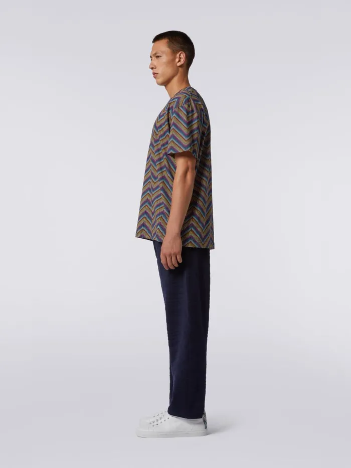 Men CrewNeck Cotton TShirt With AllOver Zigzags Multicoloured Missoni Polos and Tshirts