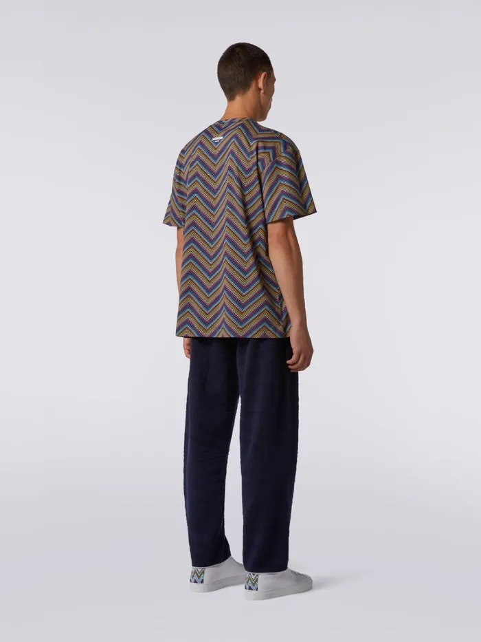 Men CrewNeck Cotton TShirt With AllOver Zigzags Multicoloured Missoni Polos and Tshirts