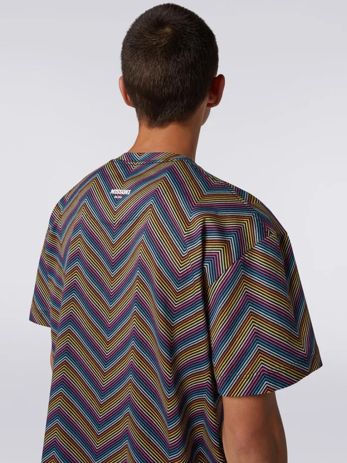 Men CrewNeck Cotton TShirt With AllOver Zigzags Multicoloured Missoni Polos and Tshirts