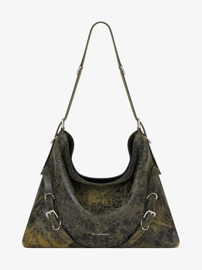 Men Crossbody Bags Givenchy Large Voyou Bag In Crackled Leather Blackyellow