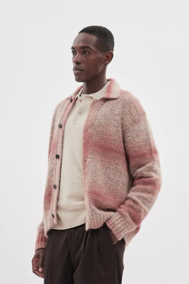 Men Erik Space Dye Knit Jacket Blood Orange Norse Projects Knitwear