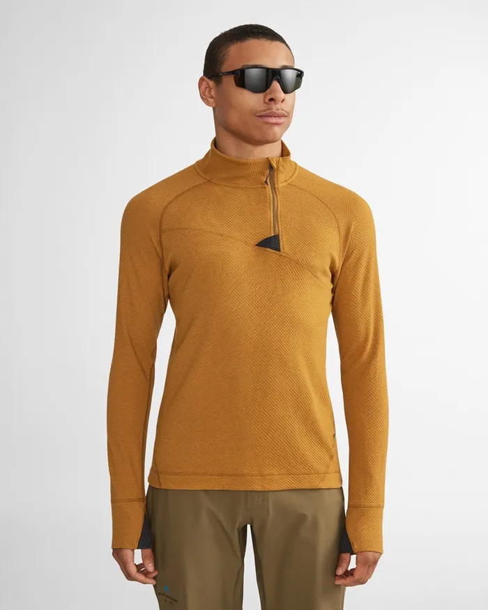 Men Huge Norna Half Zip Mid Layer Mustard Klttermusen Fleeces and Sweaters