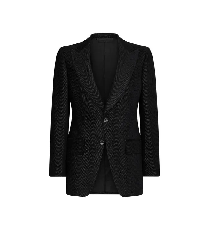 Men Jackets Tom Ford Wave Jacquard Atticus Cocktail Jacket Black