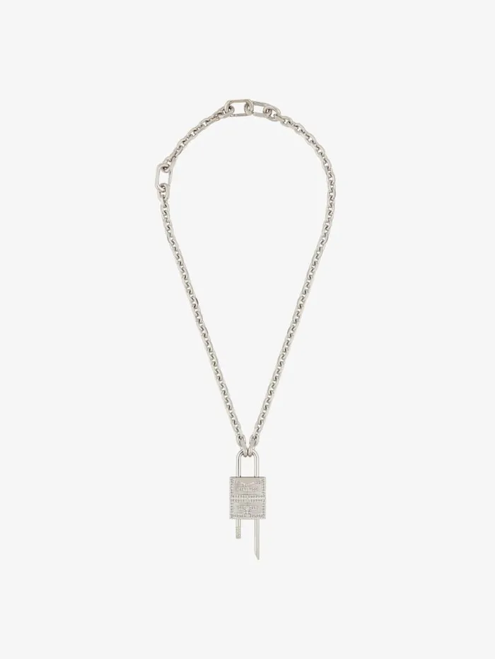 Men Jewelry Givenchy Small Lock Necklace In Metal With Crystals Silvery