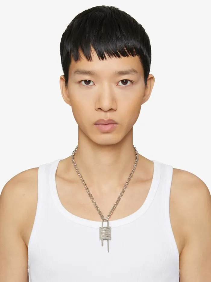Men Jewelry Givenchy Small Lock Necklace In Metal With Crystals Silvery Men Jewelry Givenchy Small Lock Necklace In Metal With Crystals Silvery