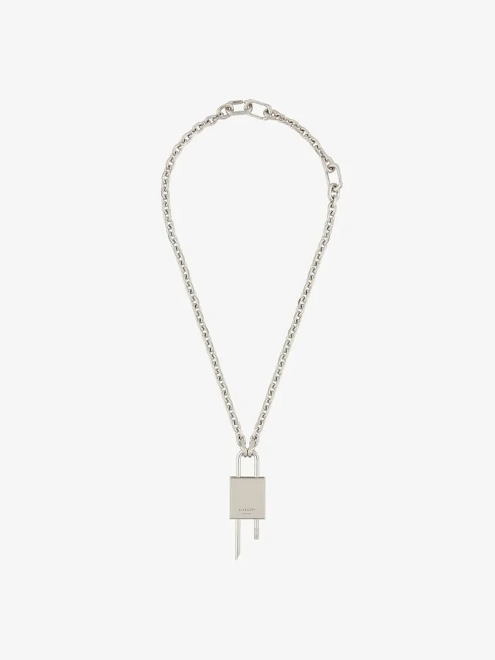 Men Jewelry Givenchy Small Lock Necklace In Metal With Crystals Silvery Men Jewelry Givenchy Small Lock Necklace In Metal With Crystals Silvery