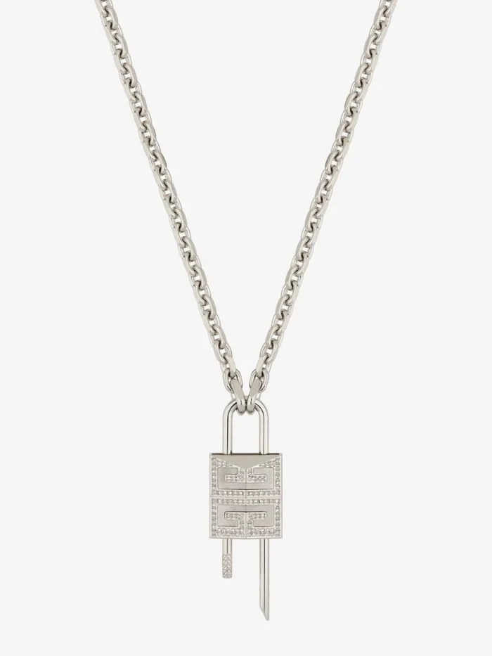 Men Jewelry Givenchy Small Lock Necklace In Metal With Crystals Silvery Men Jewelry Givenchy Small Lock Necklace In Metal With Crystals Silvery