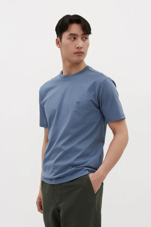 Men Johannes N Logo Tshirt Fog Blue Norse Projects TShirts
