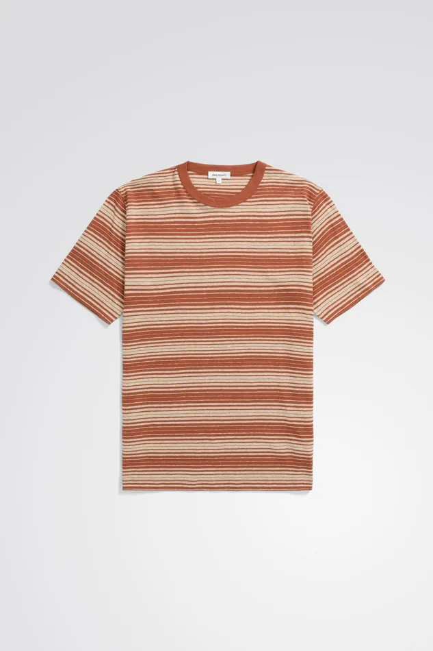 Men Johannes Spaced Stripe Tshirt Red Ochre Norse Projects TShirts