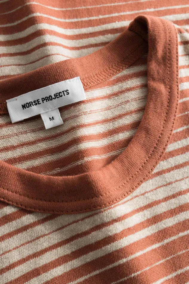 Men Johannes Spaced Stripe Tshirt Red Ochre Norse Projects TShirts