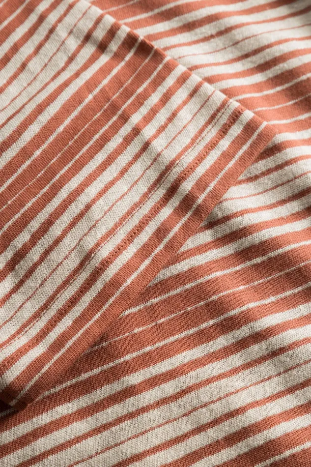 Men Johannes Spaced Stripe Tshirt Red Ochre Norse Projects TShirts