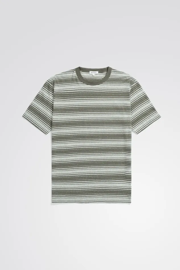 Men Johannes Spaced Stripe Tshirt Sediment Green Norse Projects TShirts