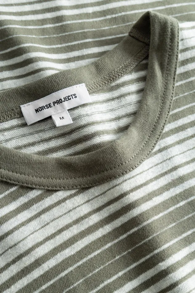 Men Johannes Spaced Stripe Tshirt Sediment Green Norse Projects TShirts