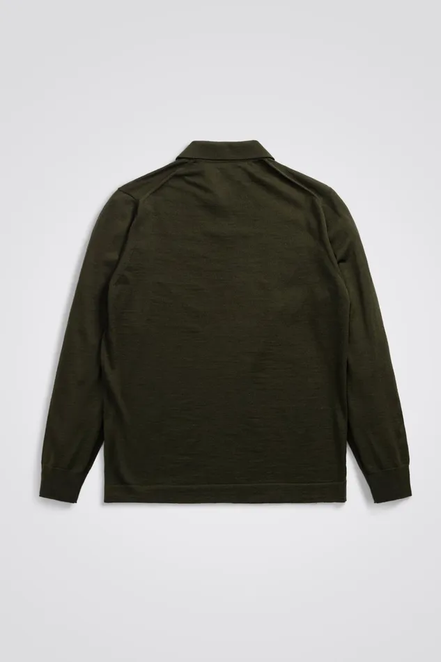 Men Jon Tech Merino LS Polo Army Green Norse Projects Knitwear