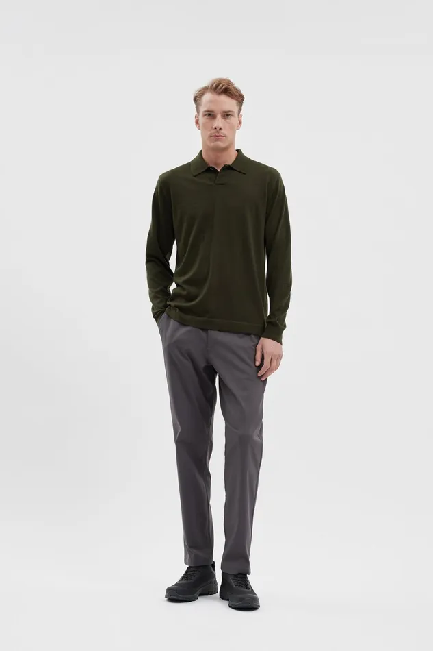 Men Jon Tech Merino LS Polo Army Green Norse Projects Knitwear