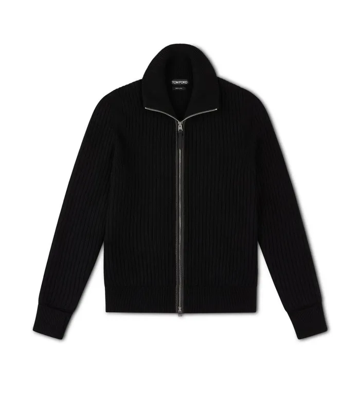 Men Knitwear Tom Ford Merino Cashmere Zip Through Black