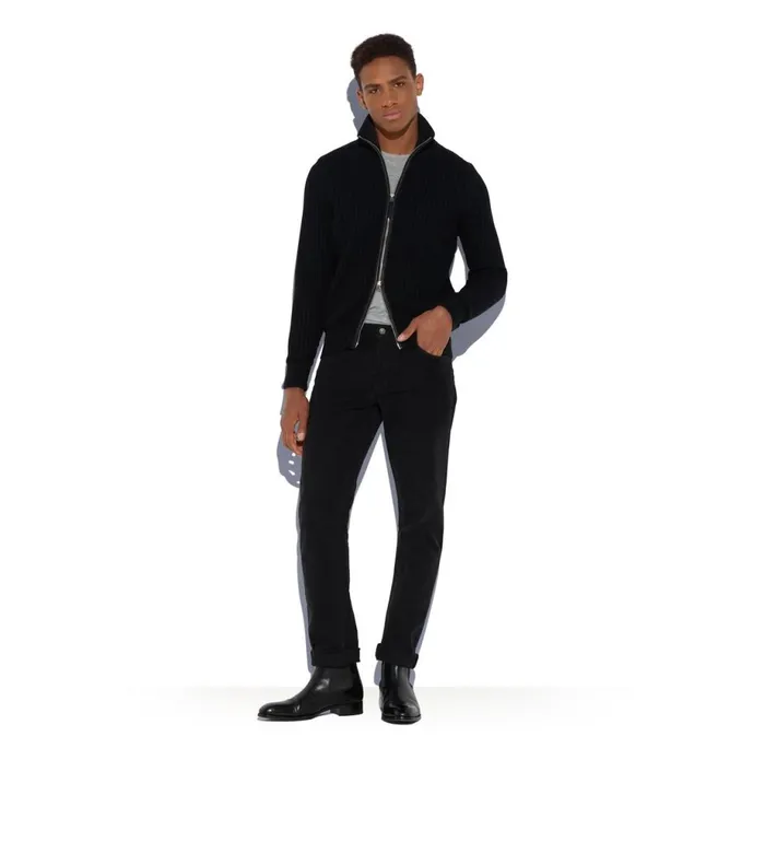 Men Knitwear Tom Ford Merino Cashmere Zip Through Black