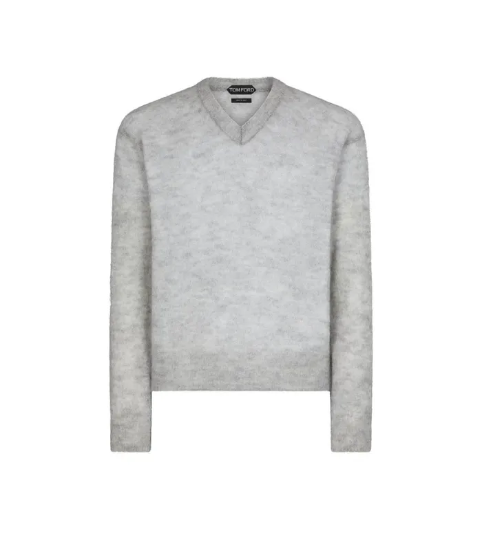 Men Knitwear Tom Ford Mohair Blend Melange V Neck Light Grey