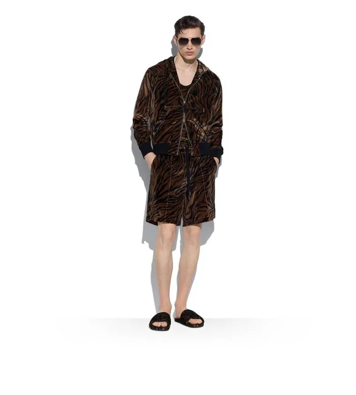 Men Knitwear Tom Ford Zebra Print Velour Zip Hoodie Brownblack Men Knitwear Tom Ford Zebra Print Velour Zip Hoodie Brownblack