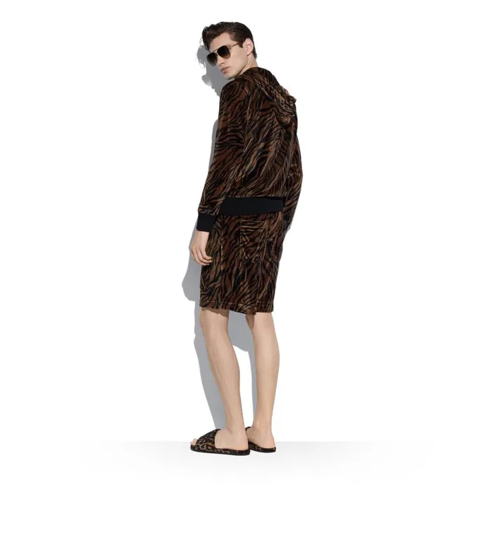 Men Knitwear Tom Ford Zebra Print Velour Zip Hoodie Brownblack Men Knitwear Tom Ford Zebra Print Velour Zip Hoodie Brownblack