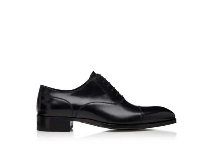 Men Laceups Tom Ford Smooth Leather Elkan Cap Toe Lace Ups Black