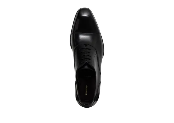 Men Laceups Tom Ford Smooth Leather Elkan Cap Toe Lace Ups Black