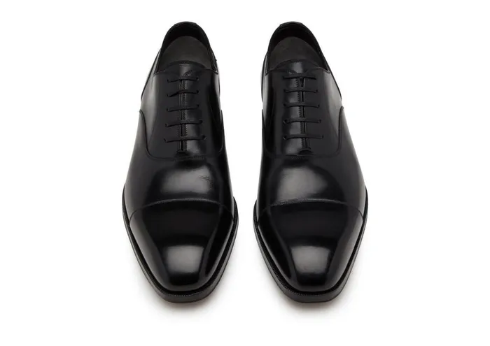 Men Laceups Tom Ford Smooth Leather Elkan Cap Toe Lace Ups Black