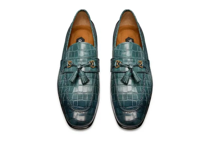 Men Loafers Tom Ford Printed Alligator Sean Tassel Loafer Teal Men Loafers Tom Ford Printed Alligator Sean Tassel Loafer Teal