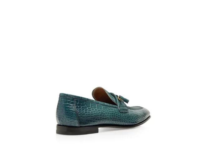 Men Loafers Tom Ford Printed Alligator Sean Tassel Loafer Teal Men Loafers Tom Ford Printed Alligator Sean Tassel Loafer Teal