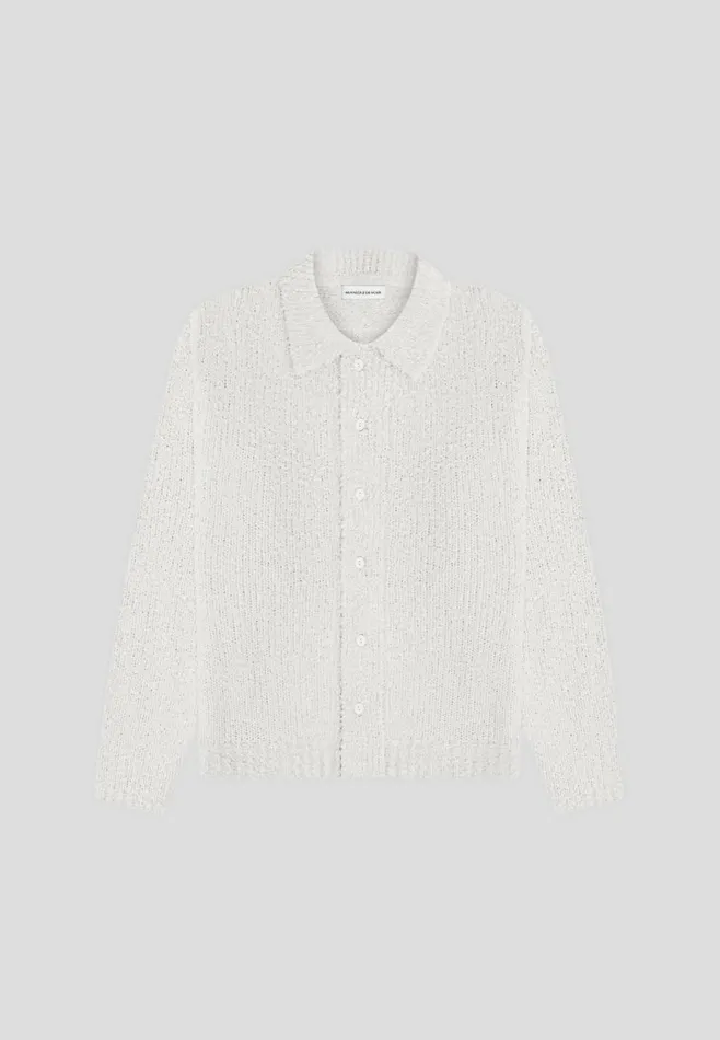 Men Manire De Voir Boucle Knit Button Up Cardigan Stone